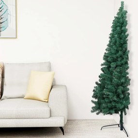 Albero di Natale a Metà Preilluminato con Palline Verde 240 cm