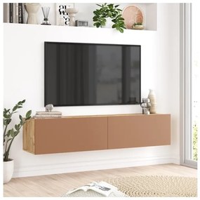 Mobile TV Sospeso 140x32x30 Effetto Legno Rovere E Rosso Frame