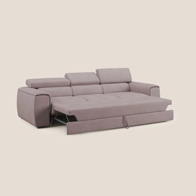 Zeno Divano con pouf estraibile poggiapiedi a 3 sedute in tessuto morbido impermeabile T02 rosa