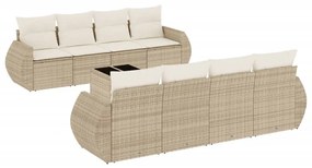 Set divano da giardino 9 pz con cuscini beige in polyrattan