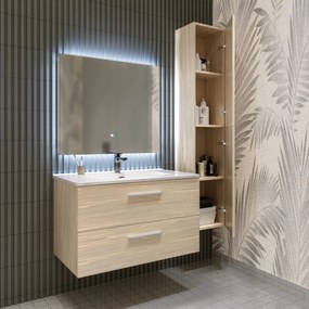 Mobile bagno sospeso da 120 cm rovere chiaro con lavabo e colonna Linda 8220