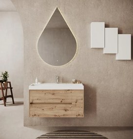 Mobile bagno con lavabo L 100 x H 51 x P 40 cm rovere oro in mdf, 1 anta 2 cassetti per vasca centrale Portofino
