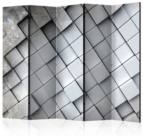 Paravento design Sfondo grigio 3D II (5 parti) - composizione geometrica in piastrelle