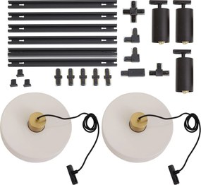 Sistema a binario moderno nero con 2 lampade a sospensione bianche e 3 faretti monofase - Iconic Jeana Luxe Jina