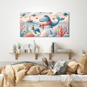Quadro su tela – Balena e tartaruga nell’oceano