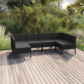 Set divani da giardino 6 pz con cuscini in polyrattan nero