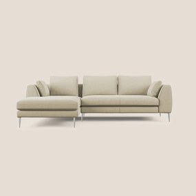 Plano divano moderno angolare con penisola in microfibra smacchiabile T11 panna 252 cm Destro