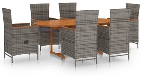 Set mobili da pranzo per giardino 7 pz in polyrattan grigio