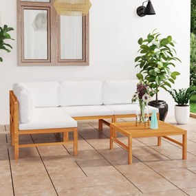 Set divani da giardino 5pz cuscini crema legno massello di teak