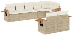 Set Divano da Giardino 8 pz con Cuscini Beige in Polyrattan