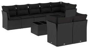 Set Divani da Giardino 9 pz con Cuscini Nero in Polyrattan