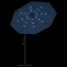 Ombrellone a Sbalzo con LED e Palo in Acciaio 300 cm Azzurro