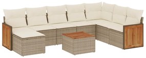 Set divano da giardino 9 pz con cuscini beige in polyrattan