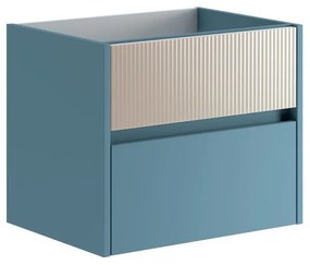 Mobile da bagno sotto lavabo Niwa blu pacifico frontale in vetro sabbia laccato opaco L 59.5 x H 50 x P 45.5 cm 2 cassetti, lavabo non incluso