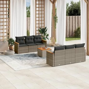 Set divani da giardino 7 pz con cuscini grigio in polyrattan