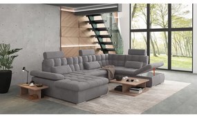 Divano angolare grigio allungabile e con contenitore (con penisola a destra/a U) Merkur – Ropez