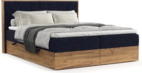 Letto boxspring con contenitore in blu scuro-naturale 180x200 cm Asahi - Maison de Rêve