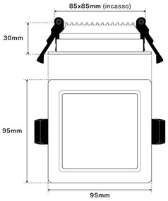 Faro da incasso 10W Foro 85x85mm UGR19 con driver Philips CRI92 CCT Colore Bianco Variabile CCT