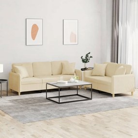 Set Divani 2 Pz Con Cuscini Crema İn Tessuto /