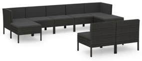 Set Divani da Giardino 9 pz con Cuscini in Polyrattan Nero