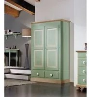 Armadio 2 porte in legno verde e miele shabby 127x60x200