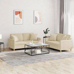 Set Divani 2 Pz Con Cuscini Crema İn Tessuto /