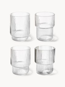 Set di 4 bicchieri in vetro soffiato con scanalatura in rilievo Ripple, 200 ml