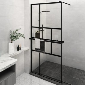 Parete Doccia Con Mensola Nera 115x195 Cm Vetro Esg E Alluminio /