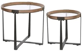 Set di 2 tavoli Home ESPRIT Marrone Nero Ferro Abete 66 x 66 x 60 cm