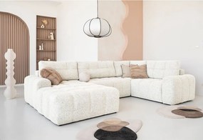 Divano angolare componibile color crema allungabile/con contenitore (con penisola a destra) Lulu – Miuform