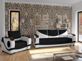 Salotto completo divano letto Norvegia - Ecopelle bianco+tessuto nero