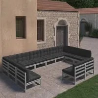 Set Divani da Giardino 12pz con Cuscini Grigio Massello di Pino 3077236