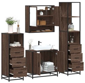 Set Mobili Da Bagno 4 Pz Rovere Marrone İn Legno Multistrato /