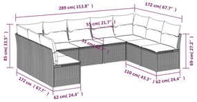 Set divani da giardino 9pz con cuscini marrone in polyrattan