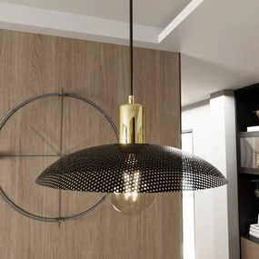 Sospensione Contemporanea Enki 1 Luce In Acciaio Oro E Nero