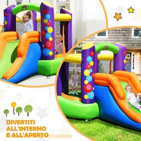 Costway Castello gonfiabile 3 in 1 con 3 pareti a rete, Scivolo gonfiabile con compressore per interno ed esterno
