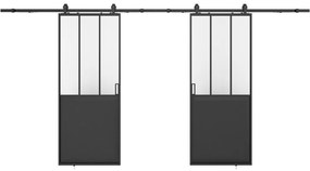 Porta scorrevole doppia atelier con sistema esterno muro 2xH205xL73 cm Nero e Vetro temperato  - ARTISTO II