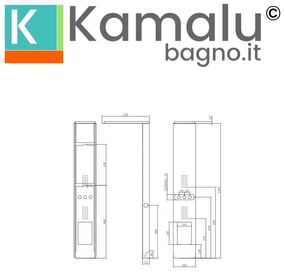 Kamalu - pannello idromassaggio colore bianco e nero con mensola integrata | kaman-bn9800