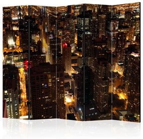 Paravento Città di Notte - Chicago II (5-parti) - vista aerea sui grattacieli