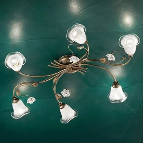 Plafoniera Classica Siena Metallo E Ceramica Nero Sfumato Oro Lucido 6 Luci E14
