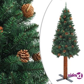 vidaXL Albero di Natale Sottile con Legno Vero e Pigne Verde 150cm PVC