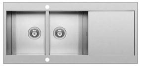 Lavello integrato 2 vasche con gocciolatoio a destra PYRAMIS Mondrian inox L 53 x L 116 cm argento