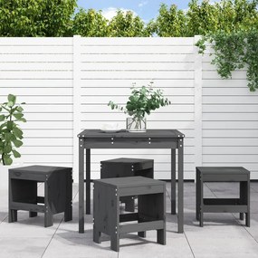 Set Da Pranzo Per Giardino 5pz Grigio İn Legno Massello Di Pino /