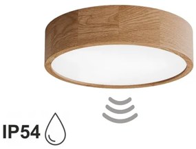 Plafoniera da bagno con sensore CLEO 3xE27/24W/230V Ø 37,5 cm IP54 rovere