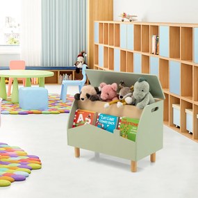 Costway Scatola dei giocattoli in legno con ripiano espositivo, Libreria per bambini con cerniera di sicurezza Verde
