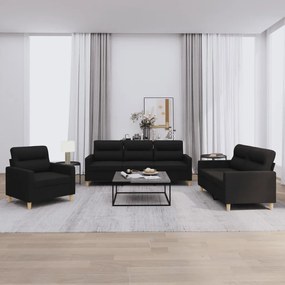 Set Di Divani 3 Pz Con Cuscini Nero İn Tessuto /