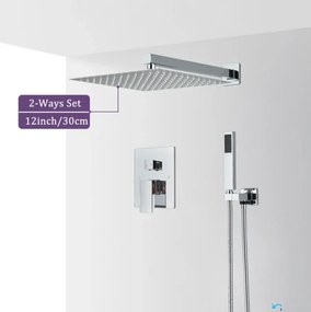 Pannello doccia da incasso EYN PT04042 in ottone con LED, getti multipli e più finiture — Senza uscita inferiore — 30 cm