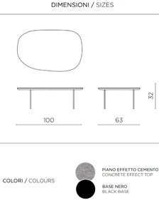 Tavolino con piano sagomato in legno Cemento e base in metallo - FLUX Large