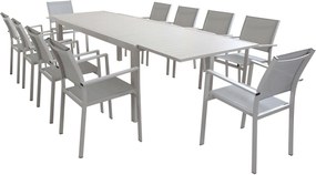 DEXTER - set tavolo in alluminio cm 200/300 x 100 x 74 h con 10 poltrone Venus