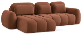 Divano angolare color terracotta allungabile/con contenitore (con penisola a sinistra/con chaise lounge) con rivestimento in bouclé Pele – Makamii